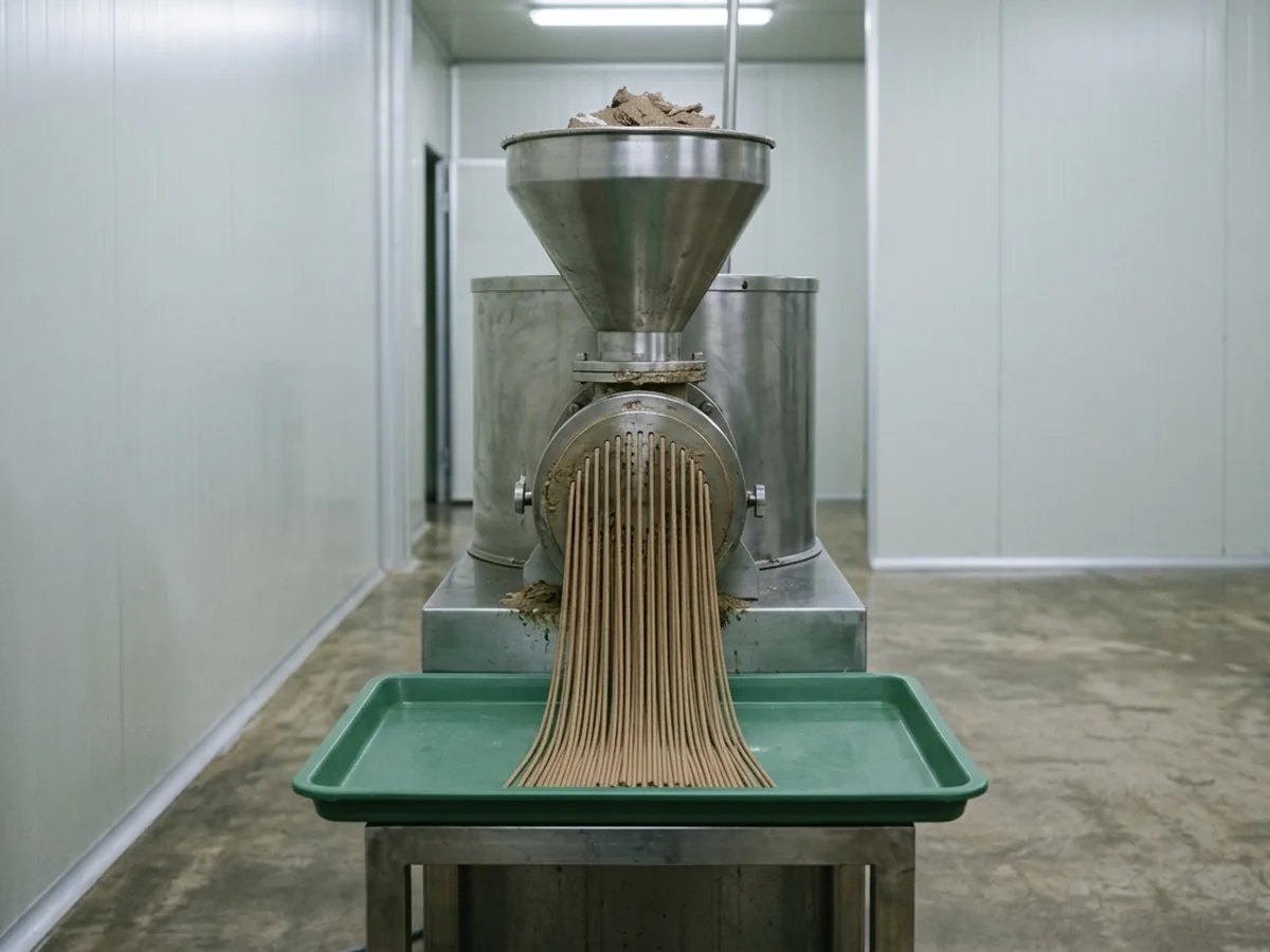 Incense paste extruded and rolled into sticks