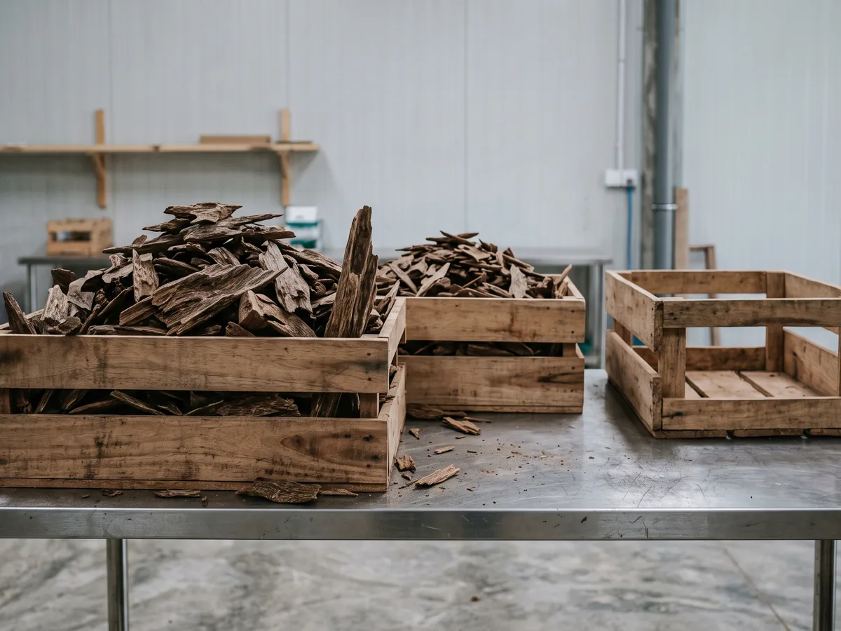 Raw agarwood material received and sorted before milling