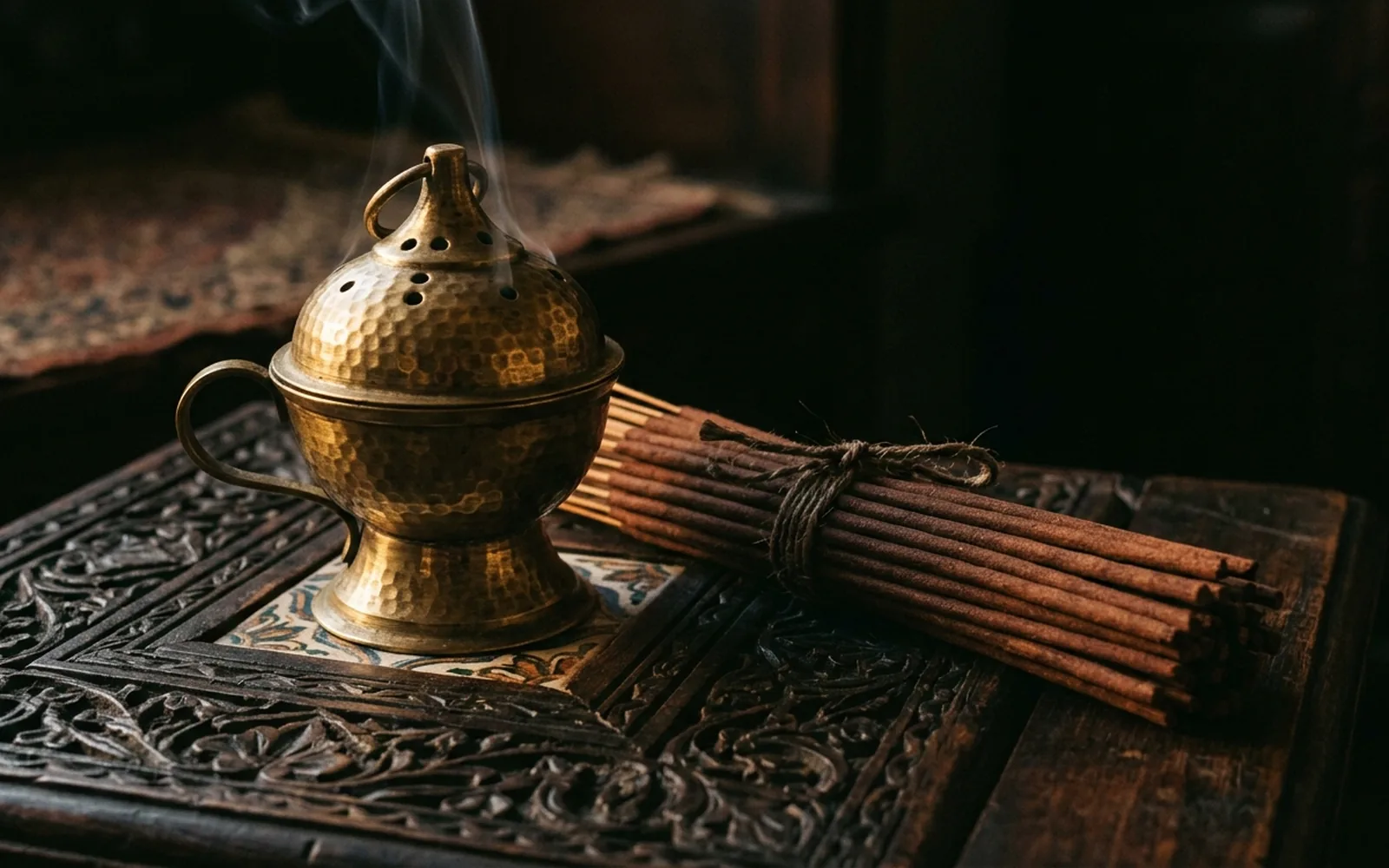 Mabkhara and long agarwood incense sticks laid out for Middle East and GCC wholesale buyers